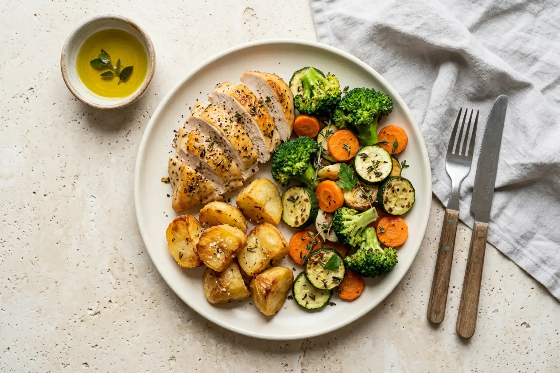 A balanced bowl of quinoa, vegetables and protein from the 7-day balanced meal plan