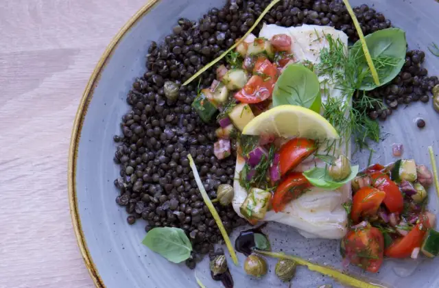 Cod with Lentils & Greens &ndash; dinner on the 7-Day GLP-1 Meal Plan