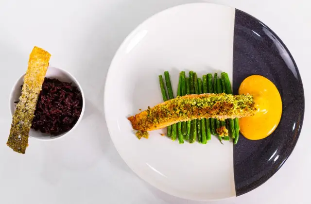 Salmon, Rice & Greens &ndash; lunch on the 7-Day Muscle Gain Meal Plan